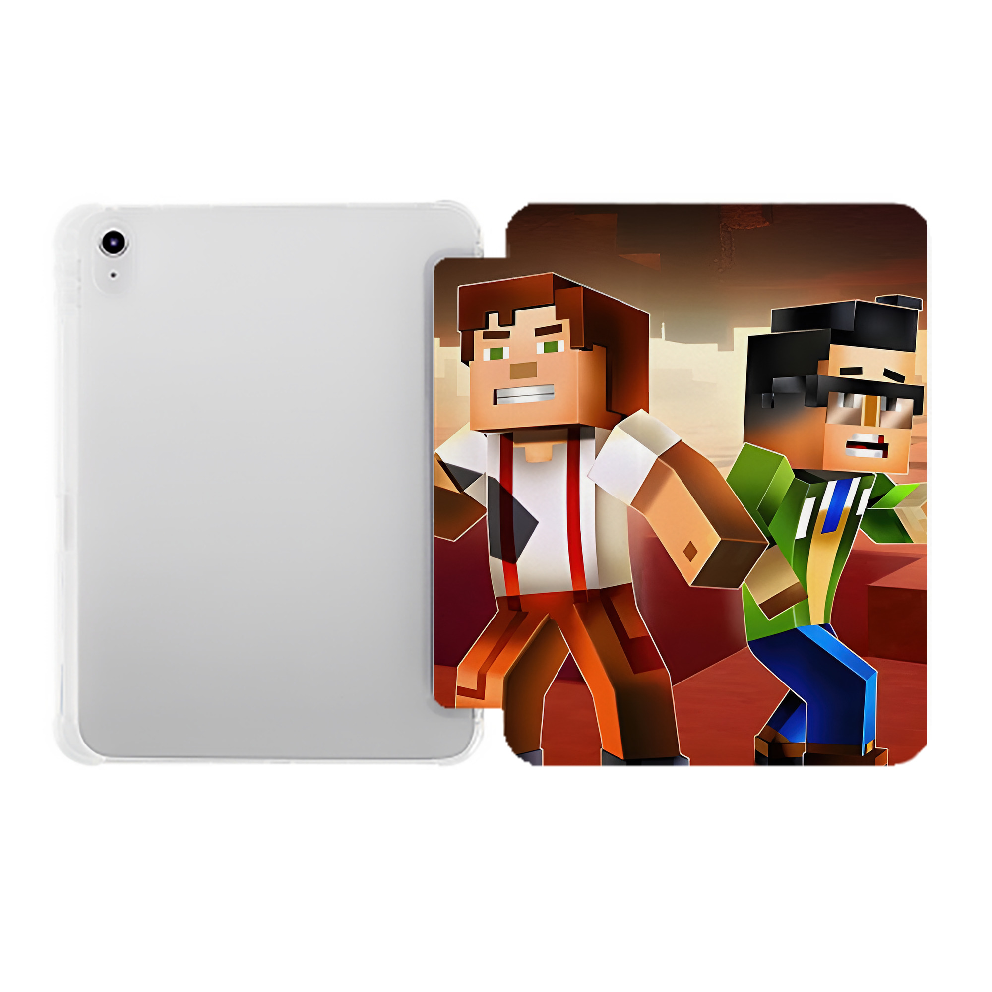 （画像用） マインクラフト ブロックの世界 Minecraft MC Block world IPad ケース ペン収納付き 三つ折りスタンド PUレザー×シリコン 対応機種9.5/10.5/10.9インチ